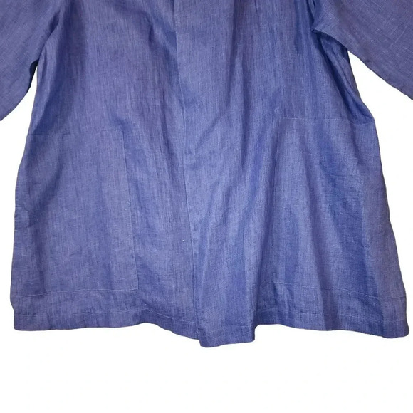 Caroline Rose Women Size 1X Blue 100% Linen Open Front 3/4 Sleeve Topper Jacket - Picture 8 of 8
